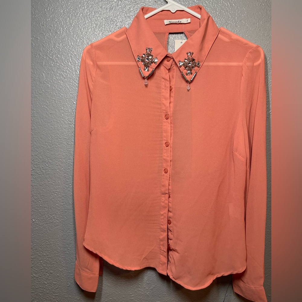 Naranka Small blouse color peach pink silk material